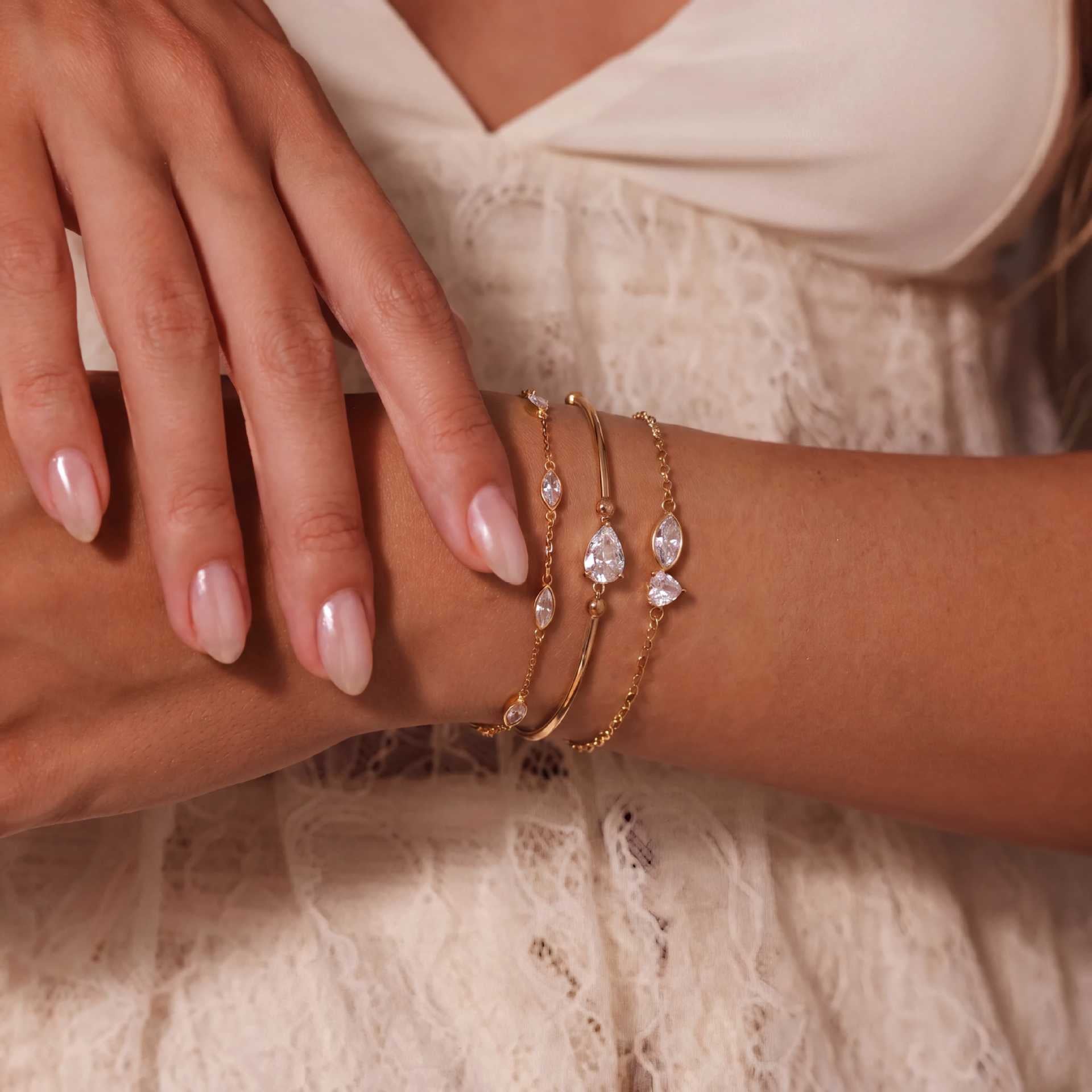 Bestselling Titanium Steel 18K Gold Bracelet | Teardrop & Marquise Zirconia Snake Bone Chain