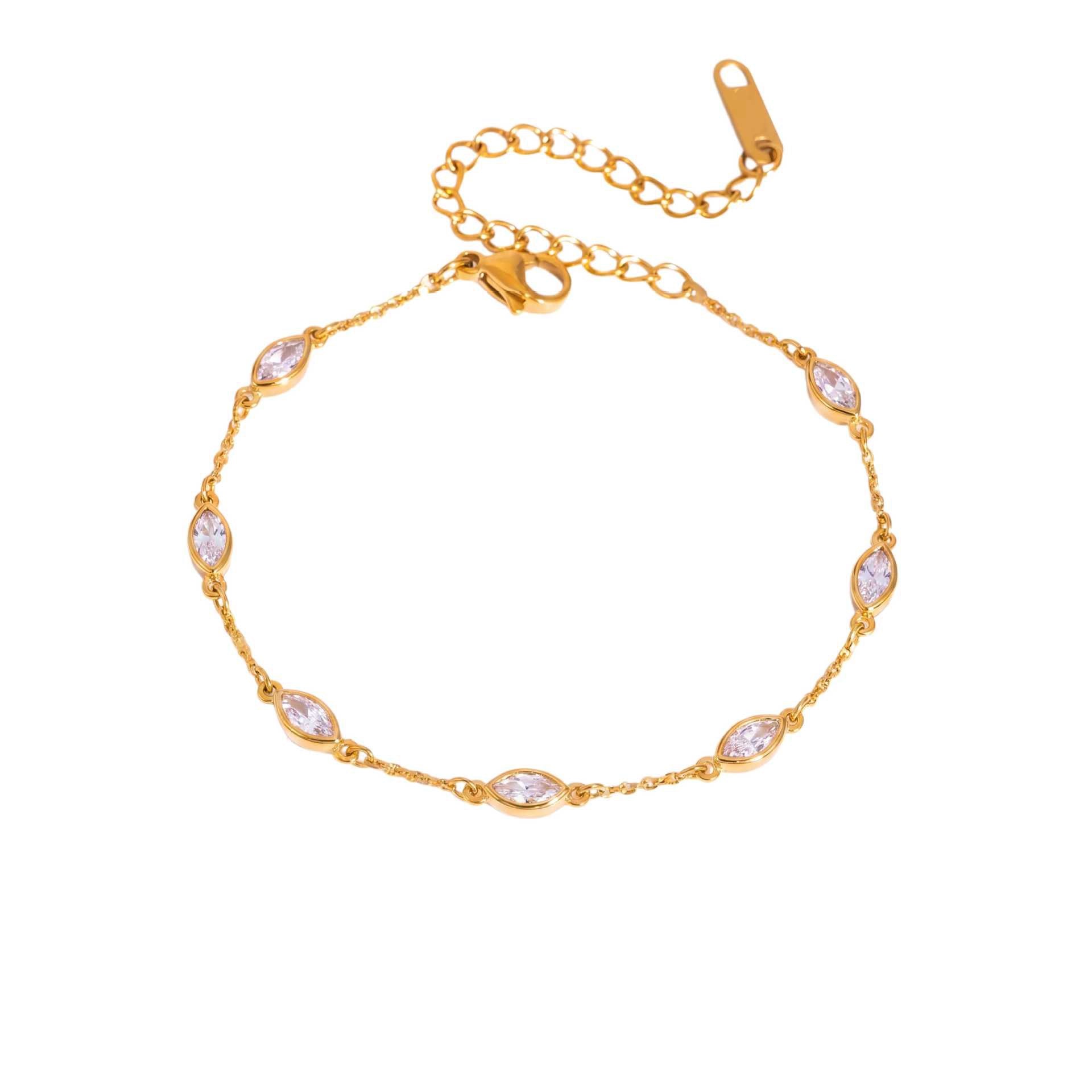 Bestselling Titanium Steel 18K Gold Bracelet | Teardrop & Marquise Zirconia Snake Bone Chain
