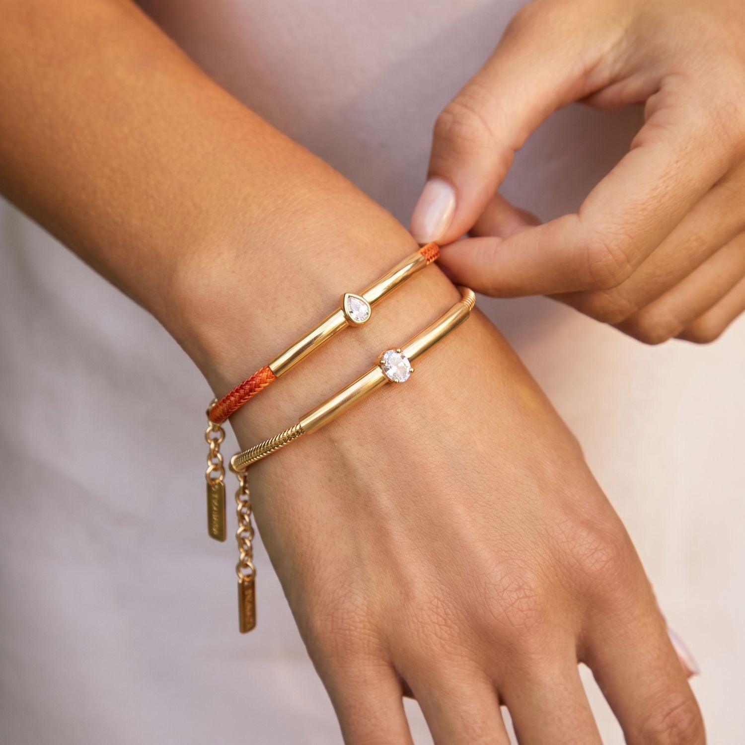 Luxury Snake Bone & Colourful Braided Rope Bracelet | Geometric Zirconia Arc Tube Bangle