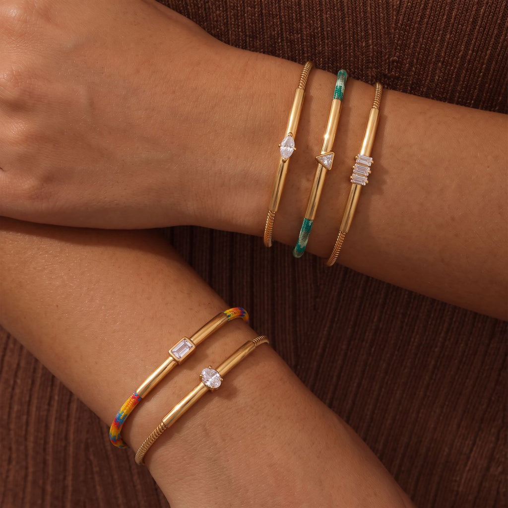 Luxury Snake Bone & Colourful Braided Rope Bracelet | Geometric Zirconia Arc Tube Bangle