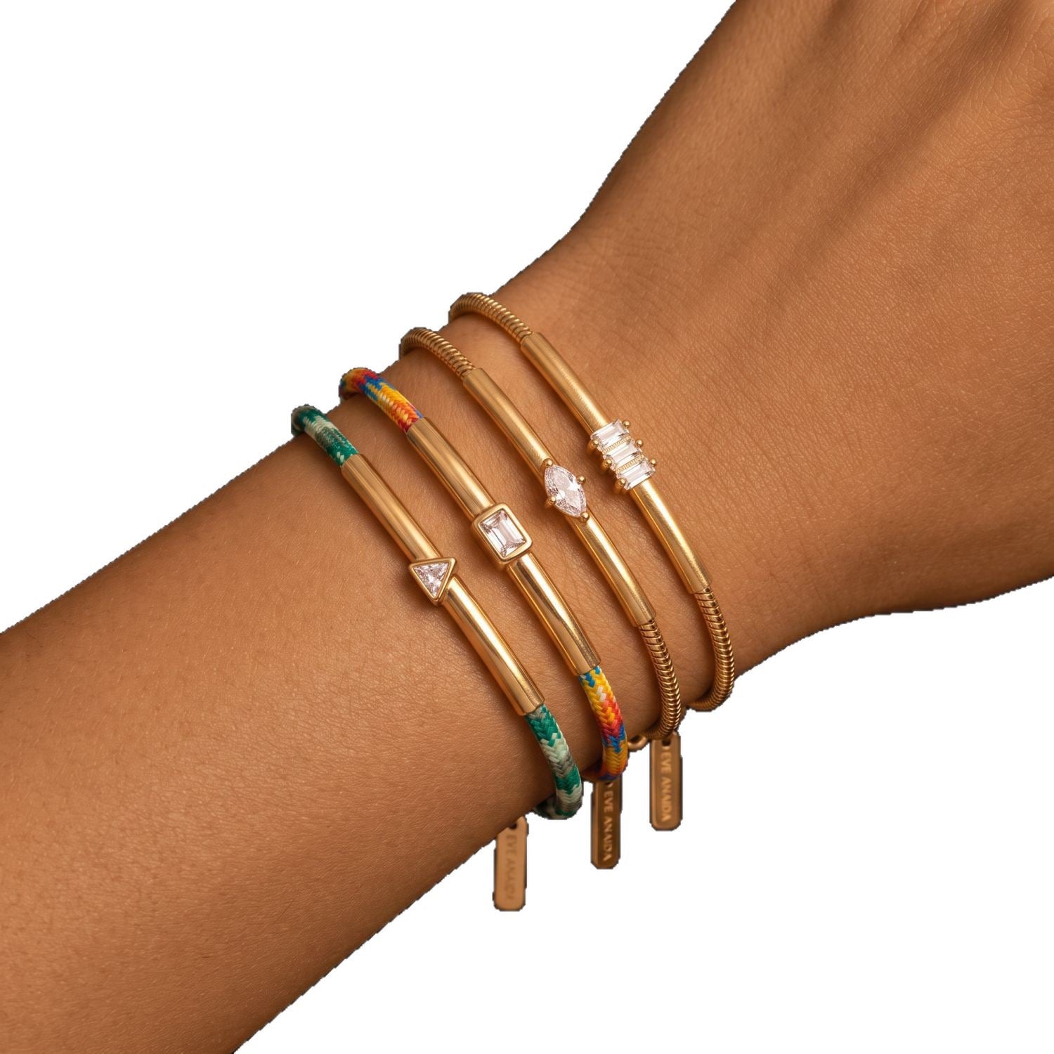 Luxury Snake Bone & Colourful Braided Rope Bracelet | Geometric Zirconia Arc Tube Bangle