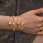 Bestselling Titanium Steel Bracelet | Snake Bone Chain with Square, Marquise & Heart Zirconia | 18K Vacuum Plated - UMI