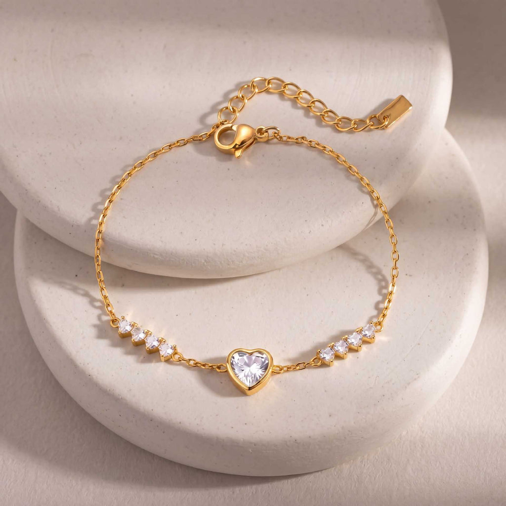 Bestselling Titanium Steel Bracelet | Snake Bone Chain with Square, Marquise & Heart Zirconia | 18K Vacuum Plated