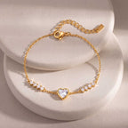 Bestselling Titanium Steel Bracelet | Snake Bone Chain with Square, Marquise & Heart Zirconia | 18K Vacuum Plated - UMI