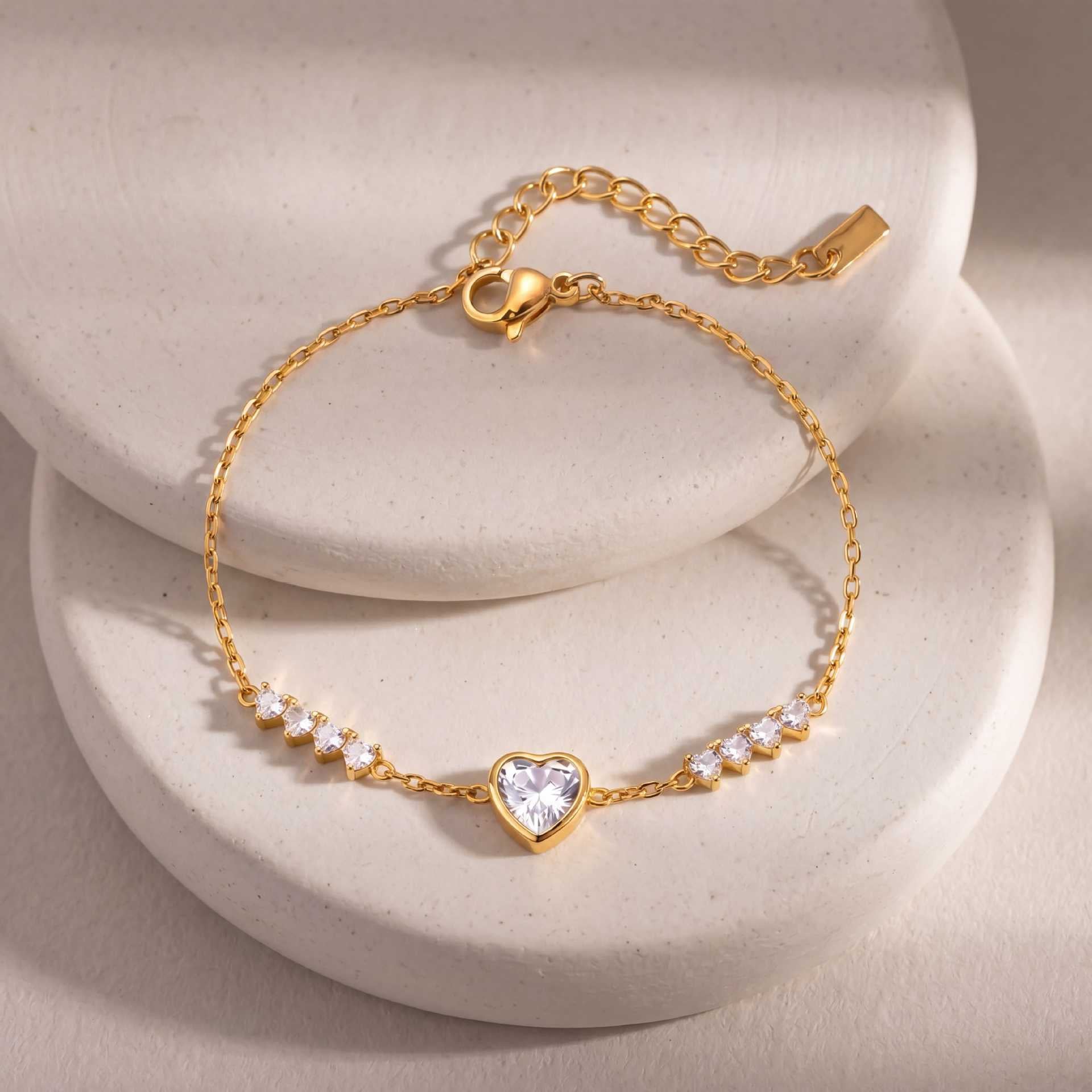 Bestselling Titanium Steel Bracelet | Snake Bone Chain with Square, Marquise & Heart Zirconia | 18K Vacuum Plated
