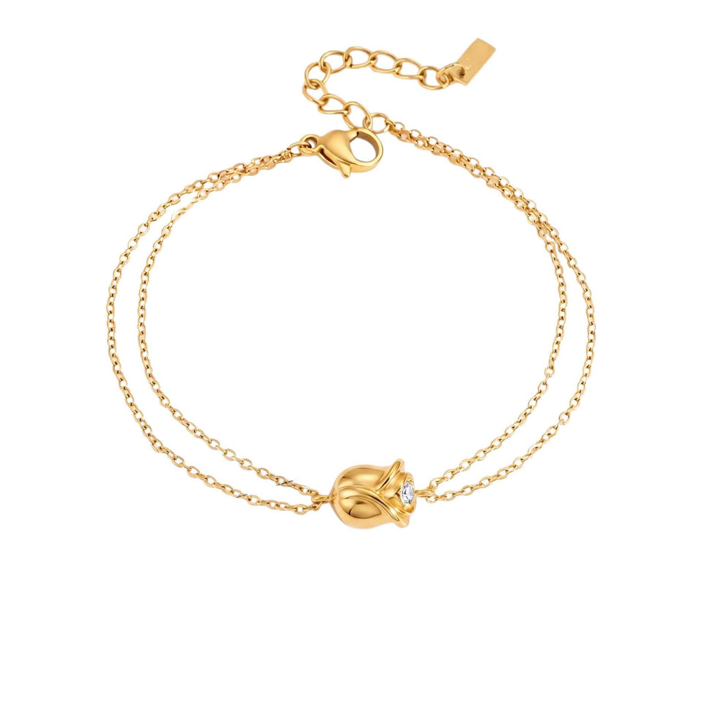 Bestselling Titanium Steel Bracelet | Snake Bone Chain with Square, Marquise & Heart Zirconia | 18K Vacuum Plated