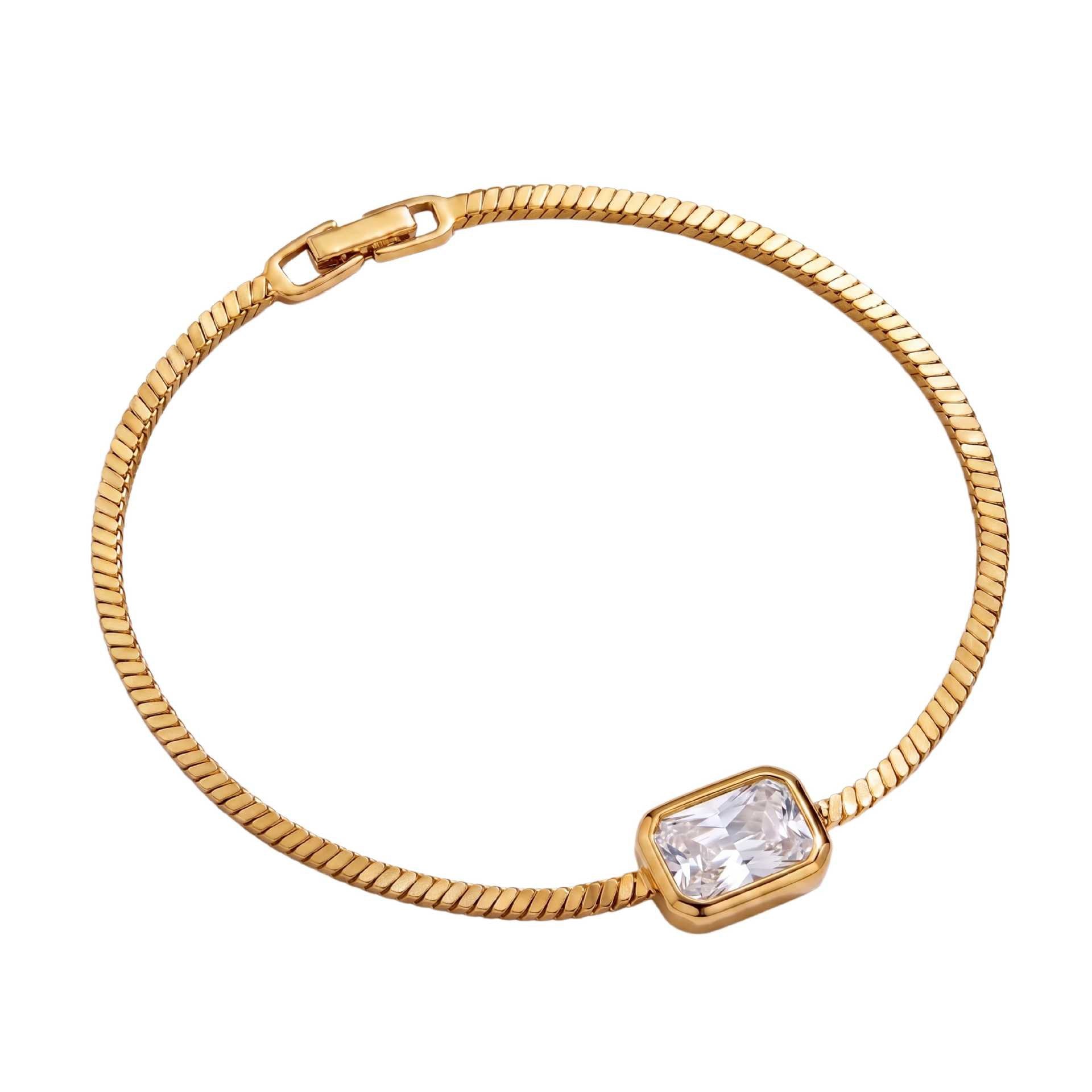 Bestselling Titanium Steel Bracelet | Snake Bone Chain with Square, Marquise & Heart Zirconia | 18K Vacuum Plated
