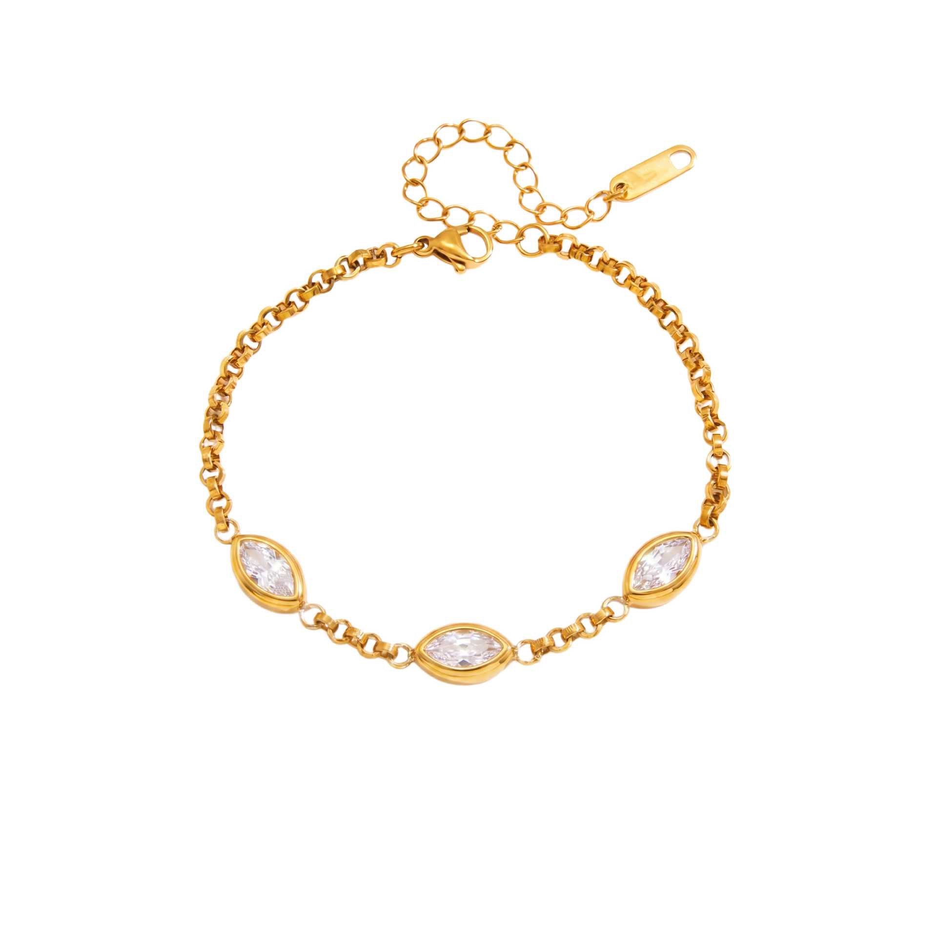 Bestselling Titanium Steel Bracelet | Snake Bone Chain with Square, Marquise & Heart Zirconia | 18K Vacuum Plated