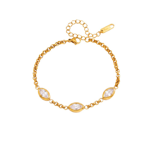 Bestselling Titanium Steel Bracelet | Snake Bone Chain with Square, Marquise & Heart Zirconia | 18K Vacuum Plated