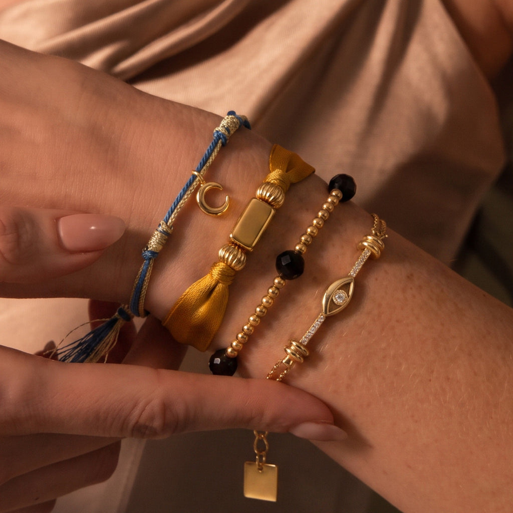 Bestselling Gold Bracelet | Braided Rope & Black Beaded Strand | Minimalist Everyday Style