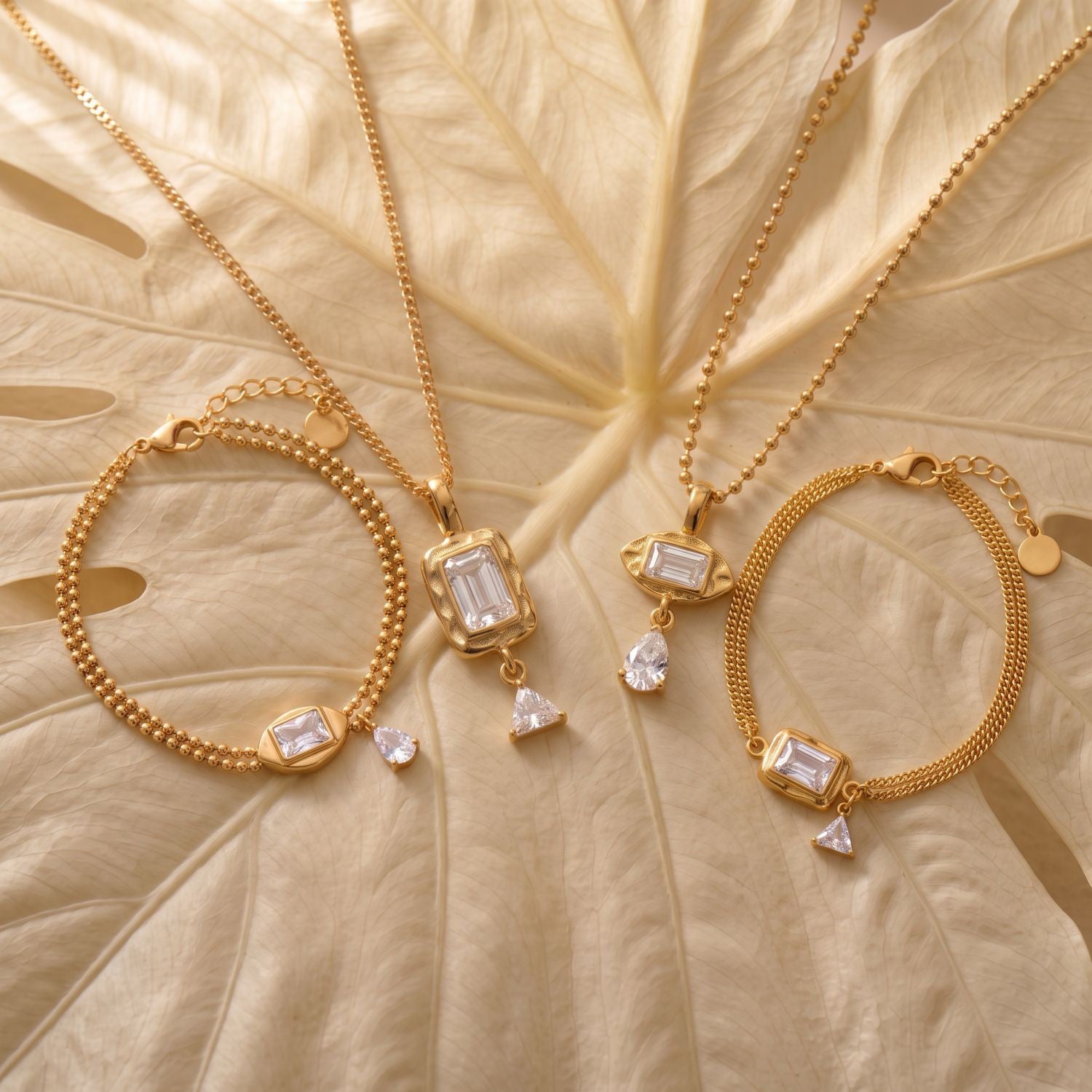 Bestselling Titanium Steel Geometric Zirconia Necklace & Bracelet Set | Minimalist Luxury 18K Gold Vacuum Plated