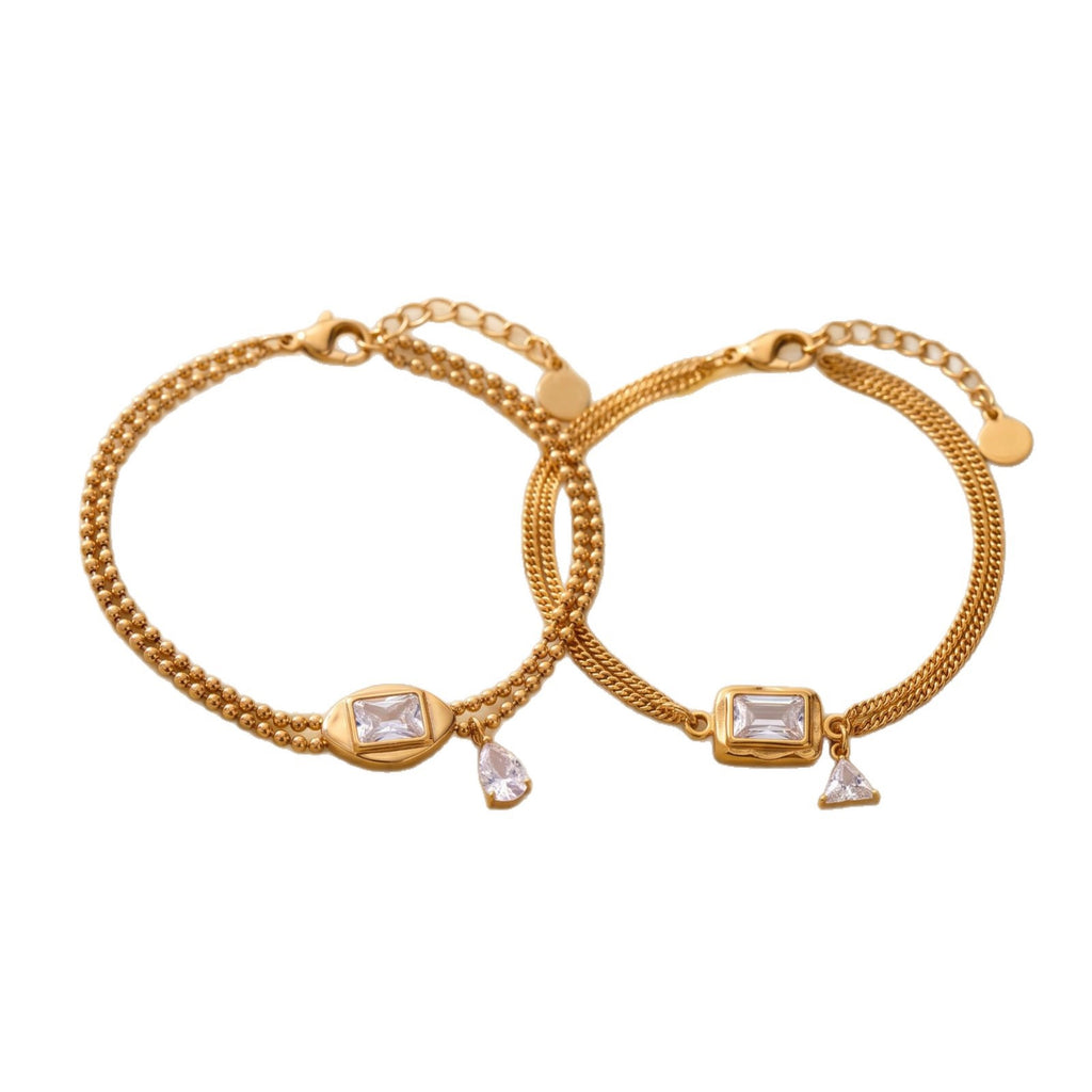 Bestselling Titanium Steel Geometric Zirconia Necklace & Bracelet Set | Minimalist Luxury 18K Gold Vacuum Plated