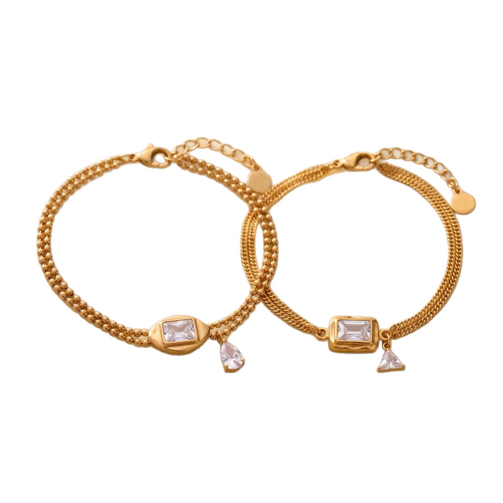 Bestselling Titanium Steel Geometric Zirconia Necklace & Bracelet Set | Minimalist Luxury 18K Gold Vacuum Plated