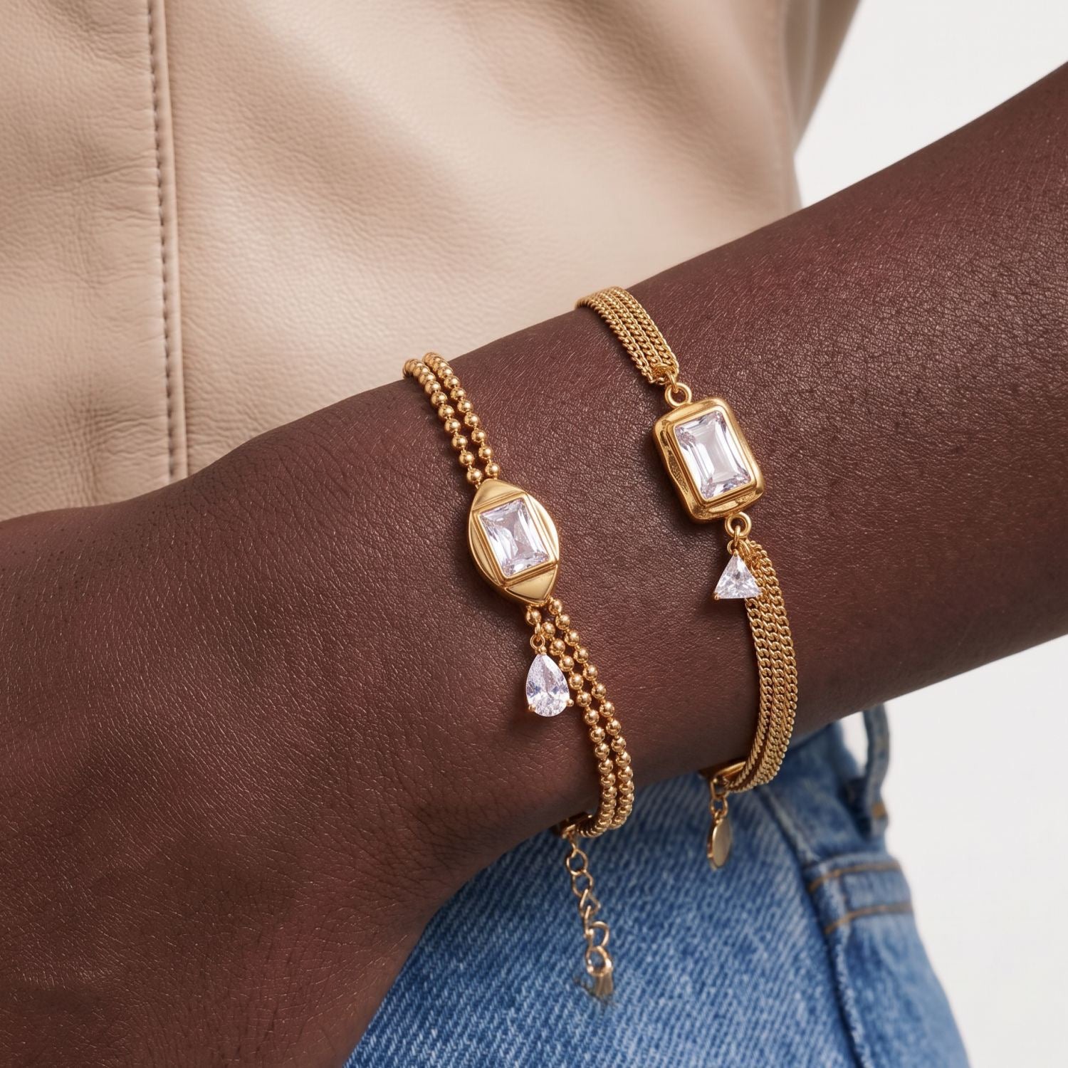 Bestselling Titanium Steel Geometric Zirconia Necklace & Bracelet Set | Minimalist Luxury 18K Gold Vacuum Plated
