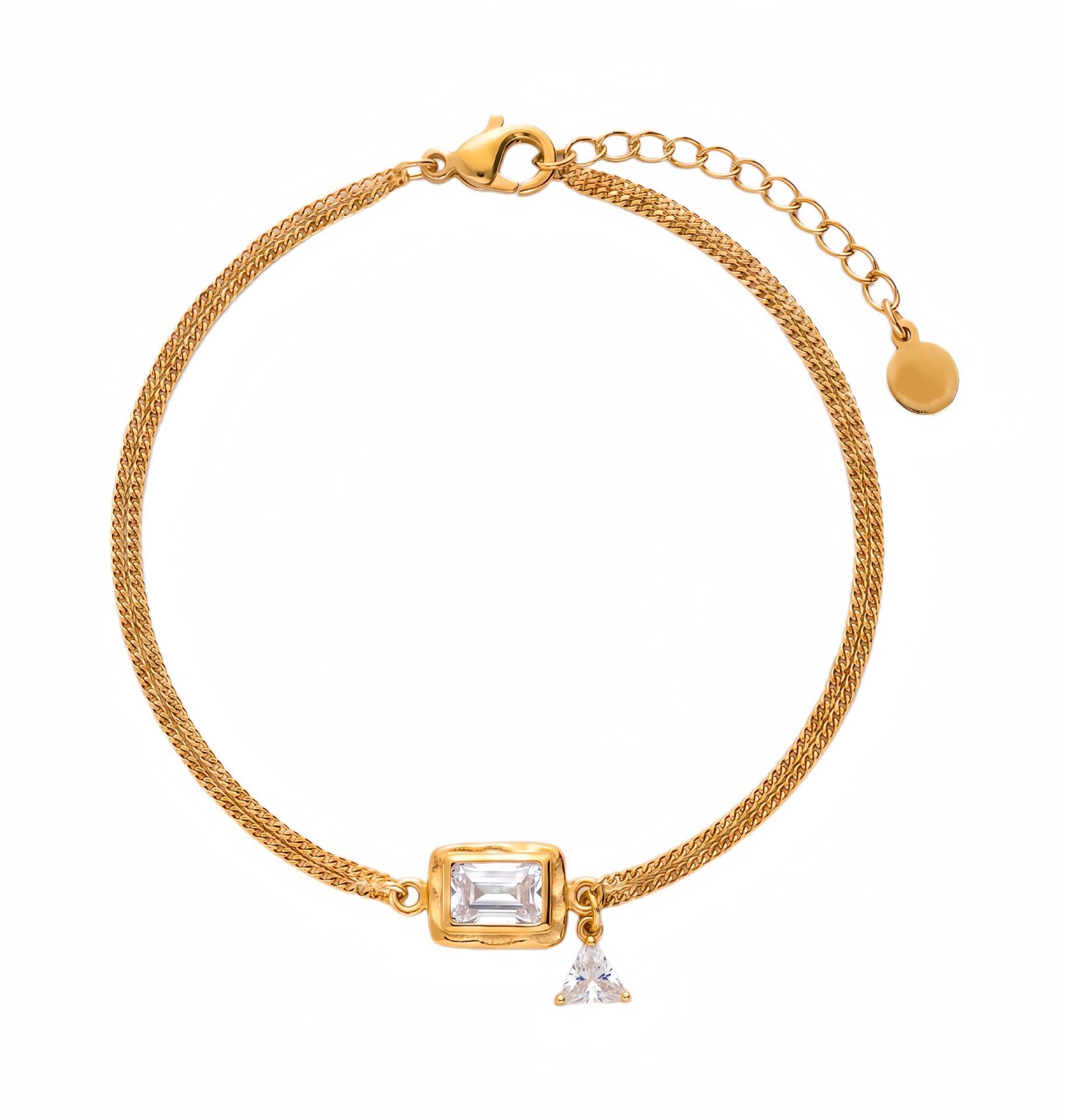 Bestselling Titanium Steel Geometric Zirconia Necklace & Bracelet Set | Minimalist Luxury 18K Gold Vacuum Plated