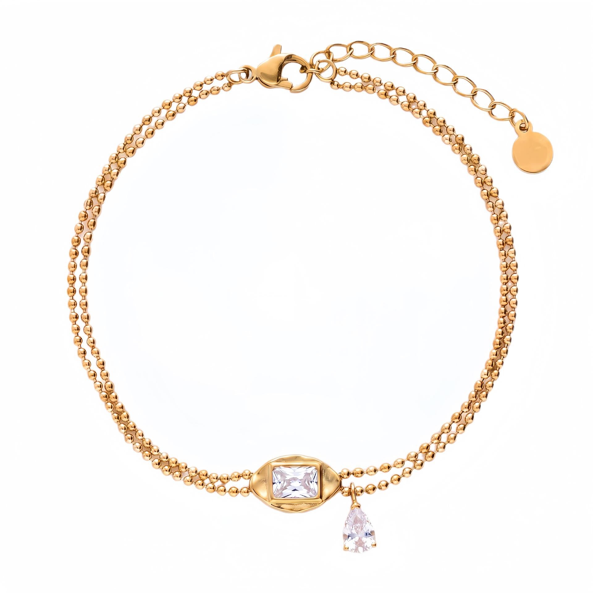 Bestselling Titanium Steel Geometric Zirconia Necklace & Bracelet Set | Minimalist Luxury 18K Gold Vacuum Plated