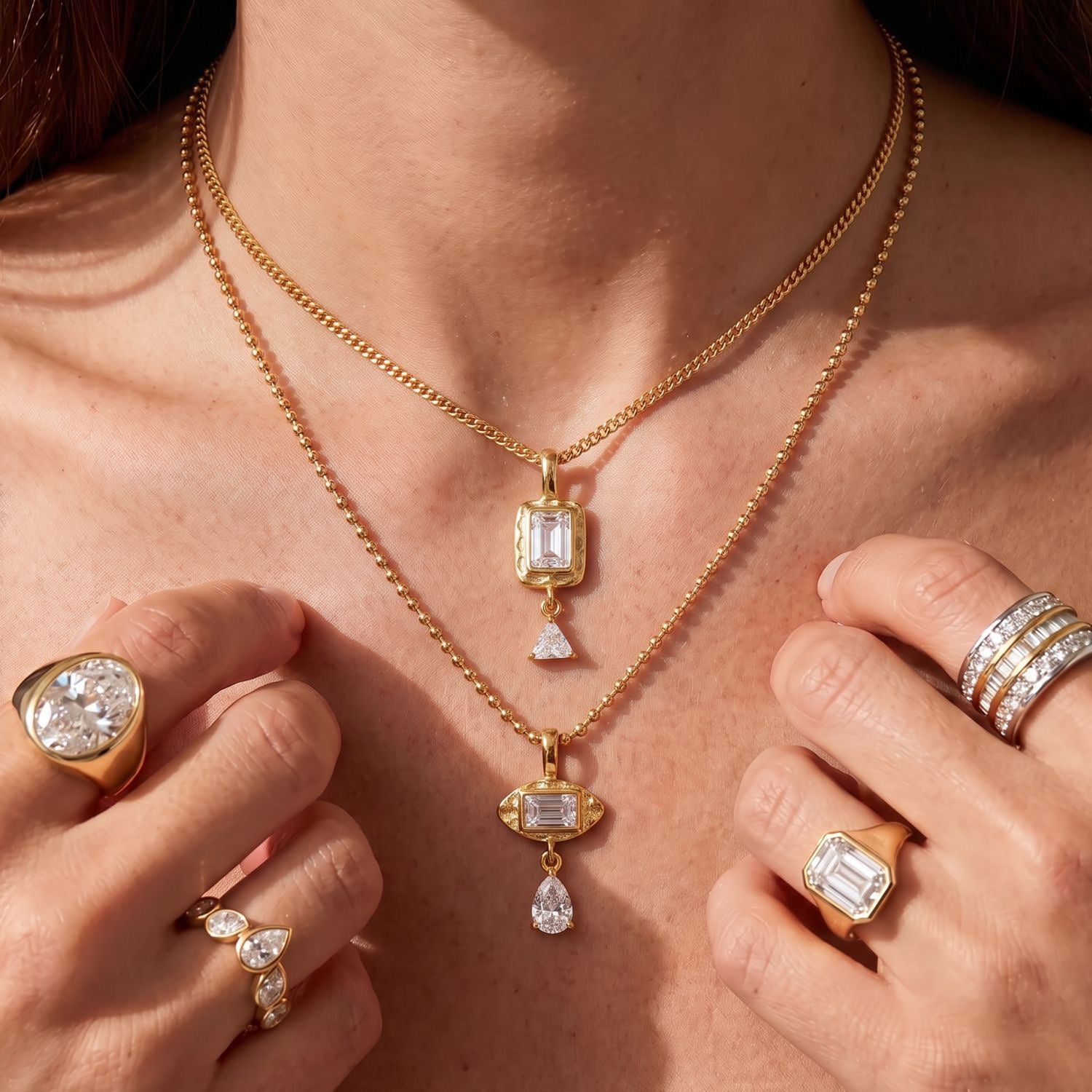 Bestselling Titanium Steel Geometric Zirconia Necklace & Bracelet Set | Minimalist Luxury 18K Gold Vacuum Plated