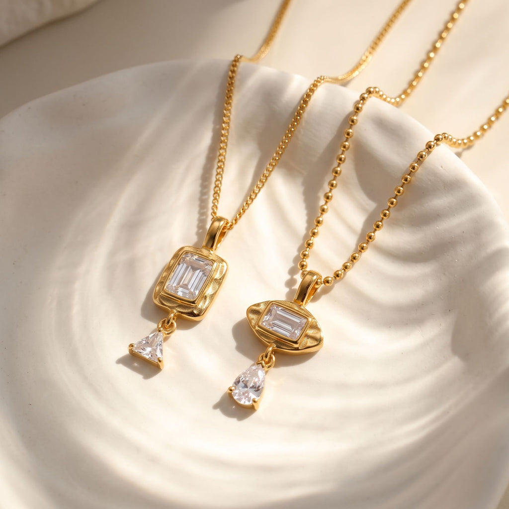 Bestselling Titanium Steel Geometric Zirconia Necklace & Bracelet Set | Minimalist Luxury 18K Gold Vacuum Plated