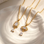 Bestselling Titanium Steel Geometric Zirconia Necklace & Bracelet Set | Minimalist Luxury 18K Gold Vacuum Plated - UMI