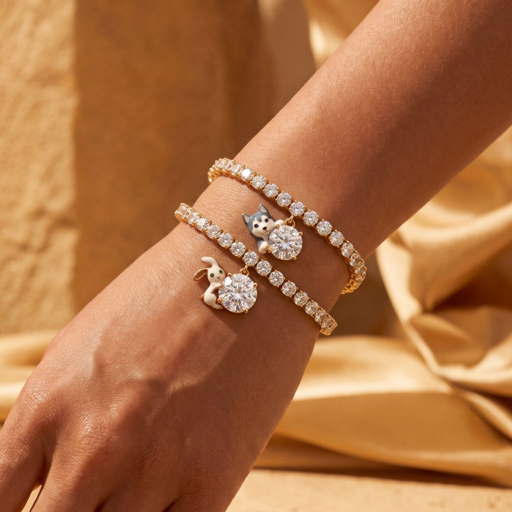 New Titanium Steel Geometric Zirconia Animal Bracelet | Minimalist Oval Design | 18K Gold Vacuum Plated