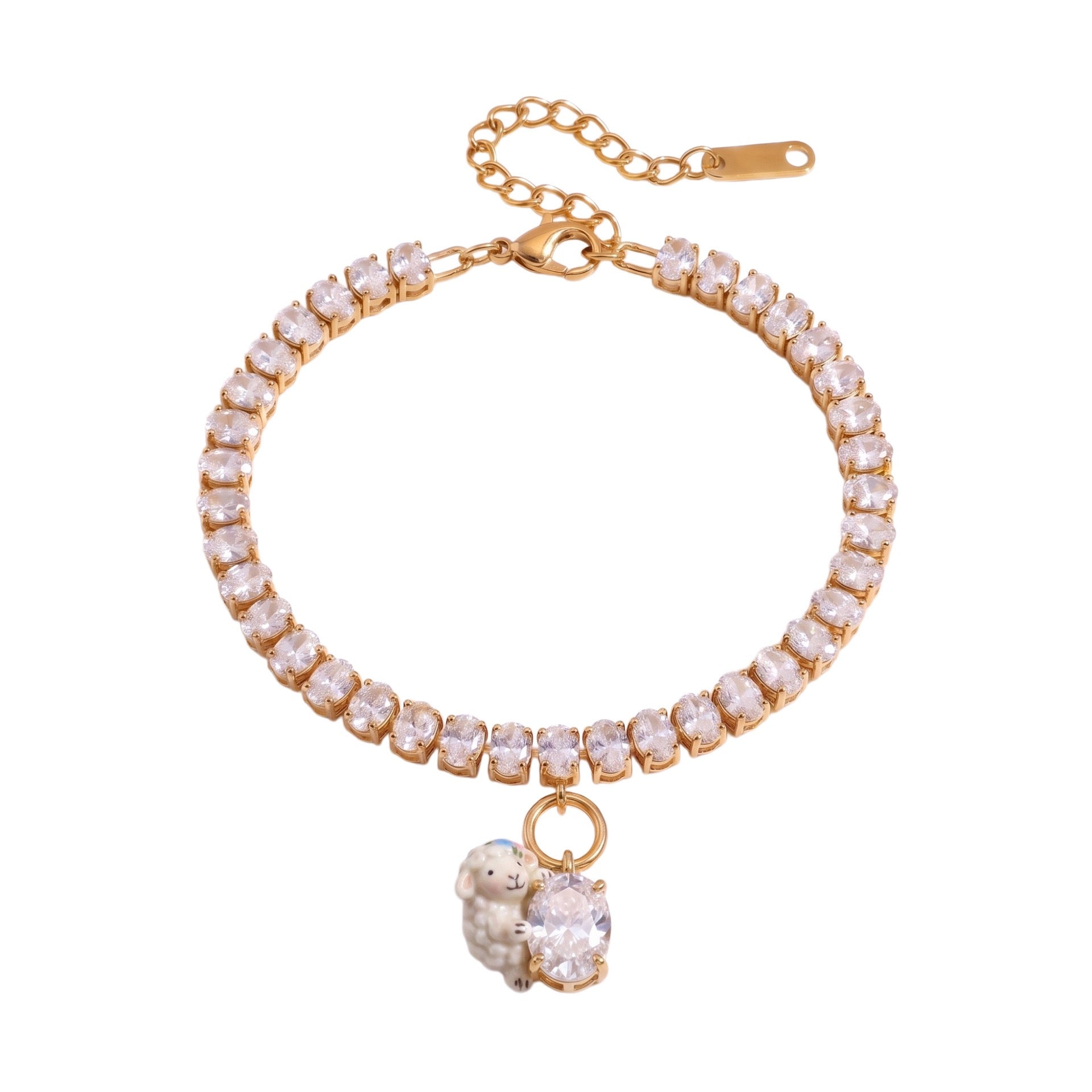 New Titanium Steel Geometric Zirconia Animal Bracelet | Minimalist Oval Design | Versatile 18K Gold Vacuum Plated