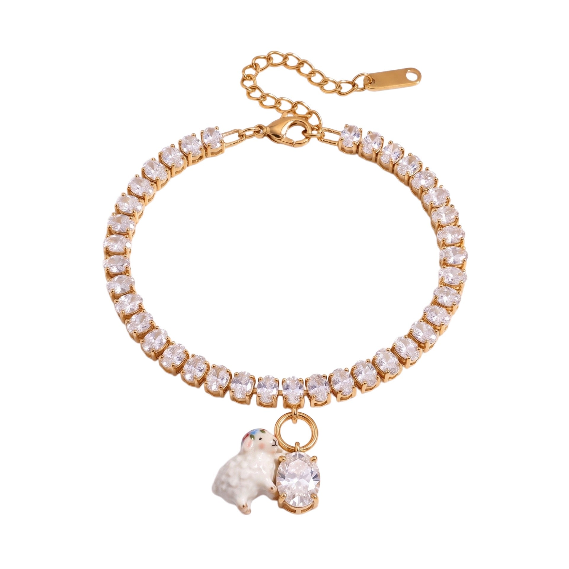 New Titanium Steel Geometric Zirconia Animal Bracelet | Minimalist Oval Design | Versatile 18K Gold Vacuum Plated