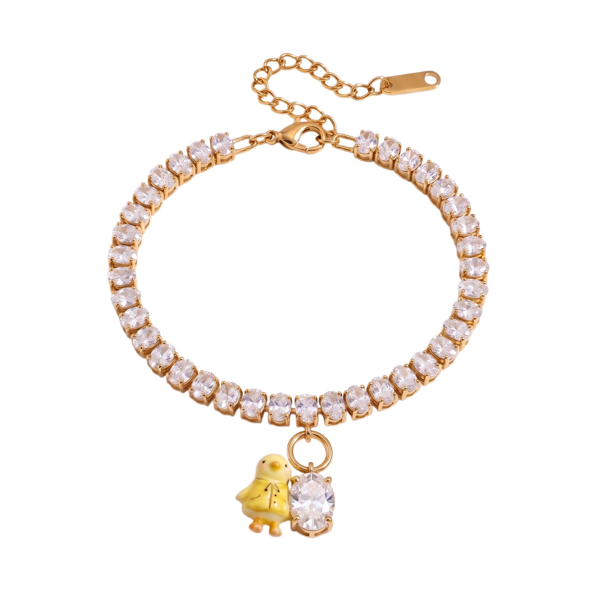 New Titanium Steel Geometric Zirconia Animal Bracelet | Minimalist Oval Design | Versatile 18K Gold Vacuum Plated
