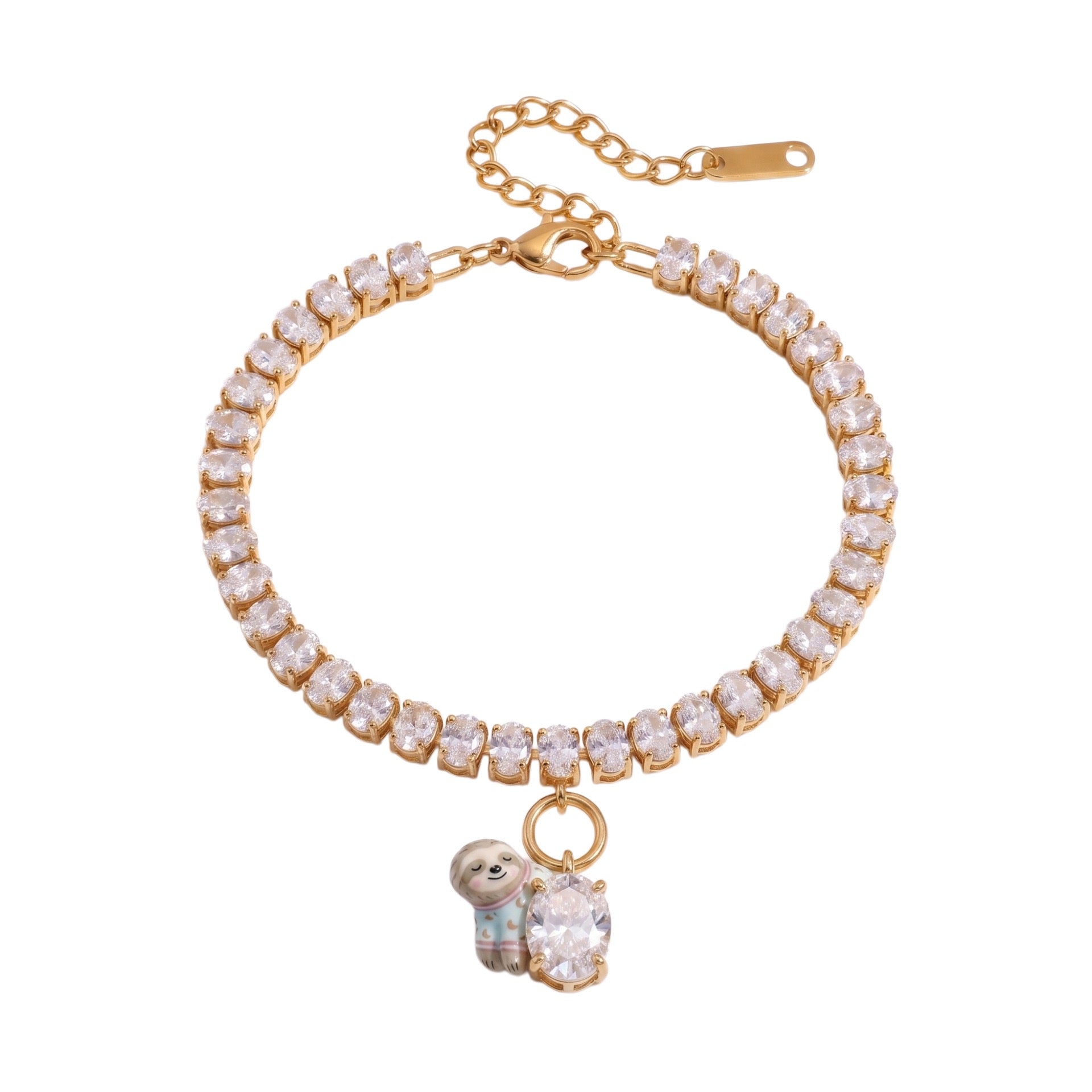 New Titanium Steel Geometric Zirconia Animal Bracelet | Minimalist Oval Design | Versatile 18K Gold Vacuum Plated