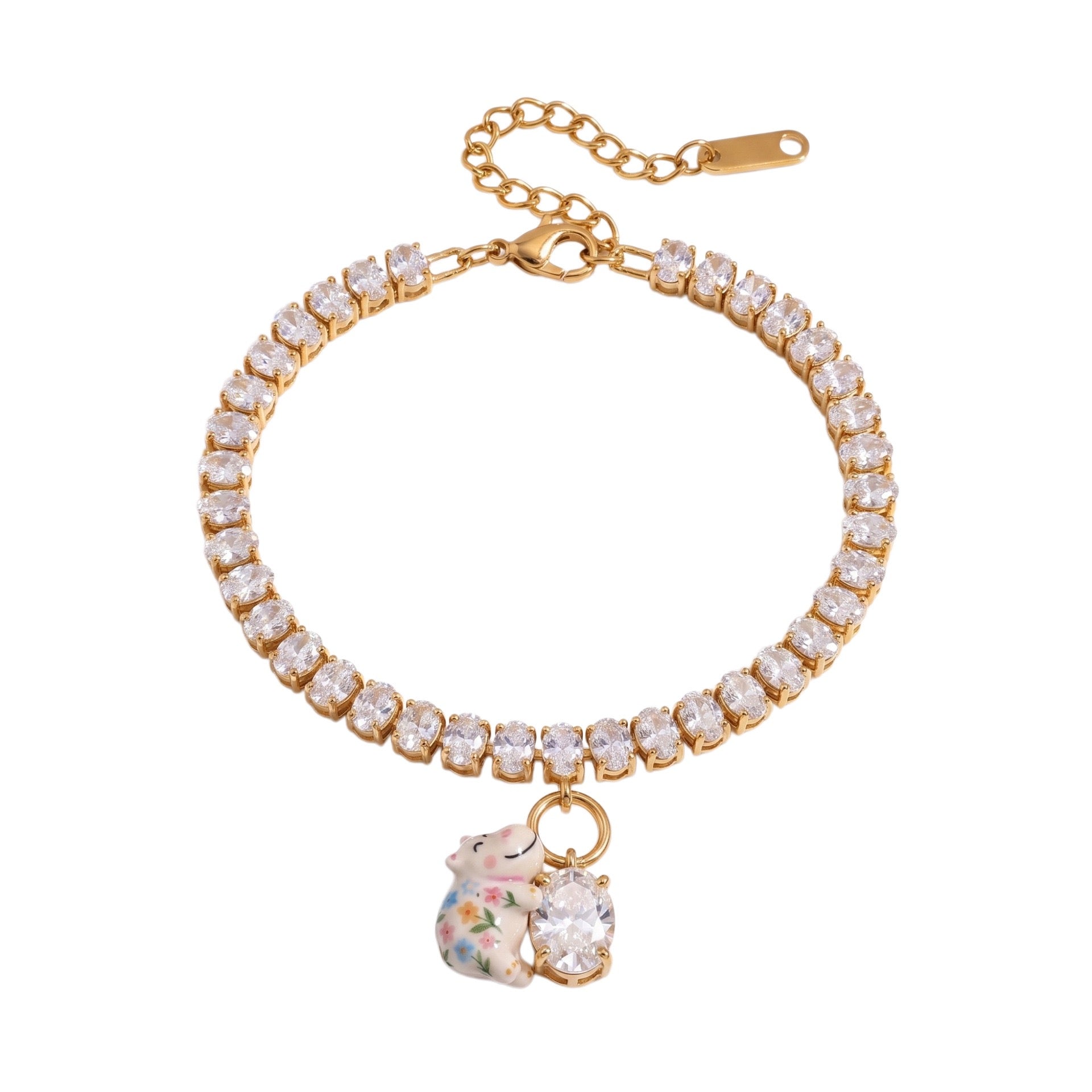 New Titanium Steel Geometric Zirconia Animal Bracelet | Minimalist Oval Design | Versatile 18K Gold Vacuum Plated