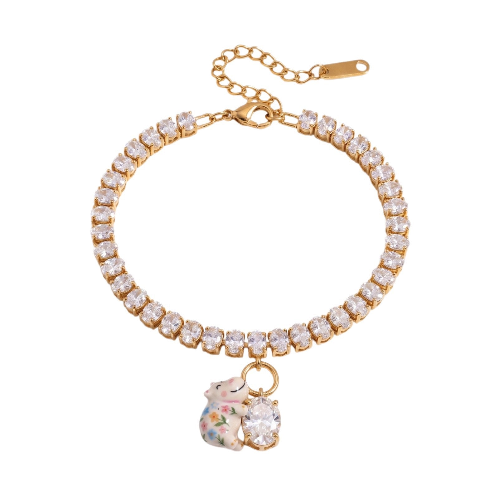 New Titanium Steel Geometric Zirconia Animal Bracelet | Minimalist Oval Design | Versatile 18K Gold Vacuum Plated