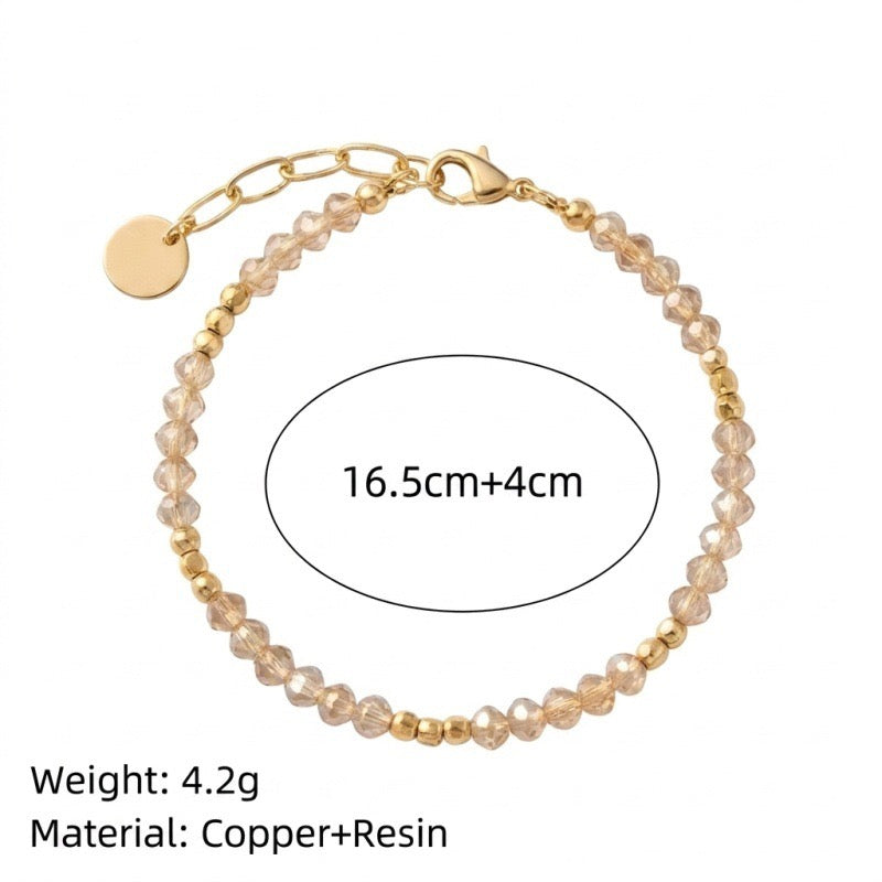 Lightweight Luxury Beaded Bracelet | Gold Ball & Hexagon Elastic Strand | Heart Zirconia Delicate Chain | Minimalist Versatile