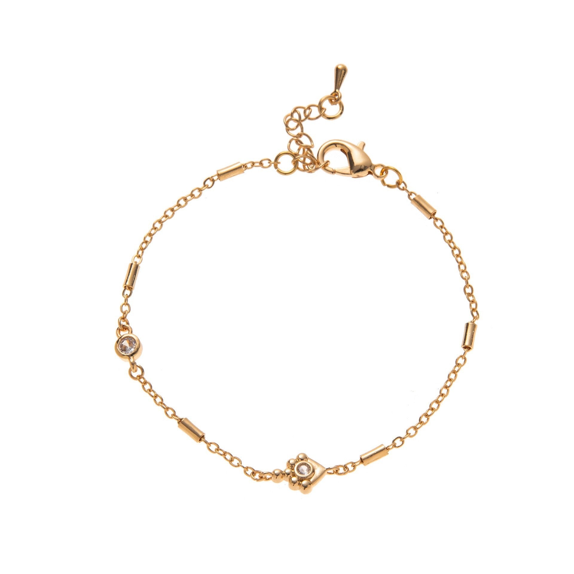 Lightweight Luxury Beaded Bracelet | Gold Ball & Hexagon Elastic Strand | Heart Zirconia Delicate Chain | Minimalist Versatile