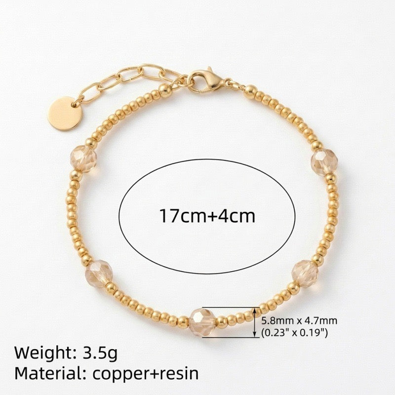 Lightweight Luxury Beaded Bracelet | Gold Ball & Hexagon Elastic Strand | Heart Zirconia Delicate Chain | Minimalist Versatile