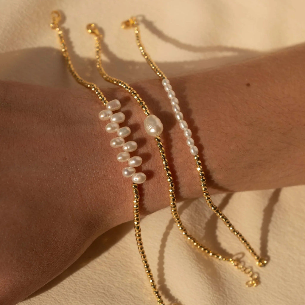 Gold Ball & Rice Bead Strand Bracelet | Titanium Steel 18K Gold Vacuum Plated | Colour-Lasting