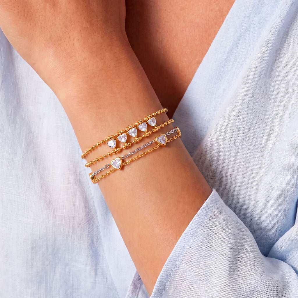 New Double-Layer Titanium Steel Bracelet | Heart Triangle Zirconia & Floral Design | 18K Gold Vacuum Plated Colour-Lasting