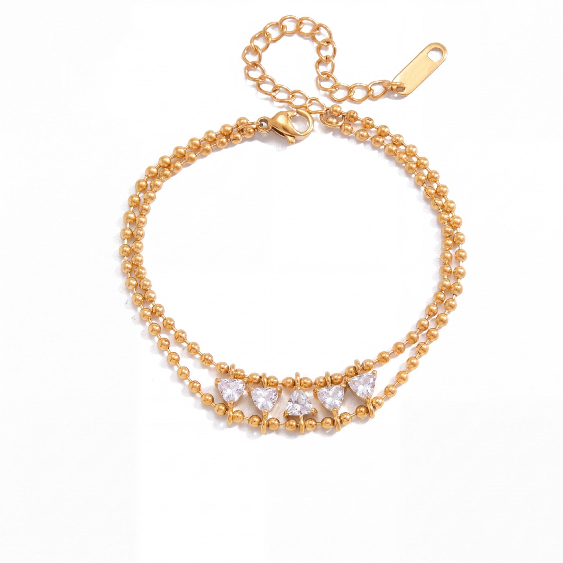 New Double-Layer Titanium Steel Bracelet | Heart Triangle Zirconia & Floral Design | 18K Gold Vacuum Plated Colour-Lasting