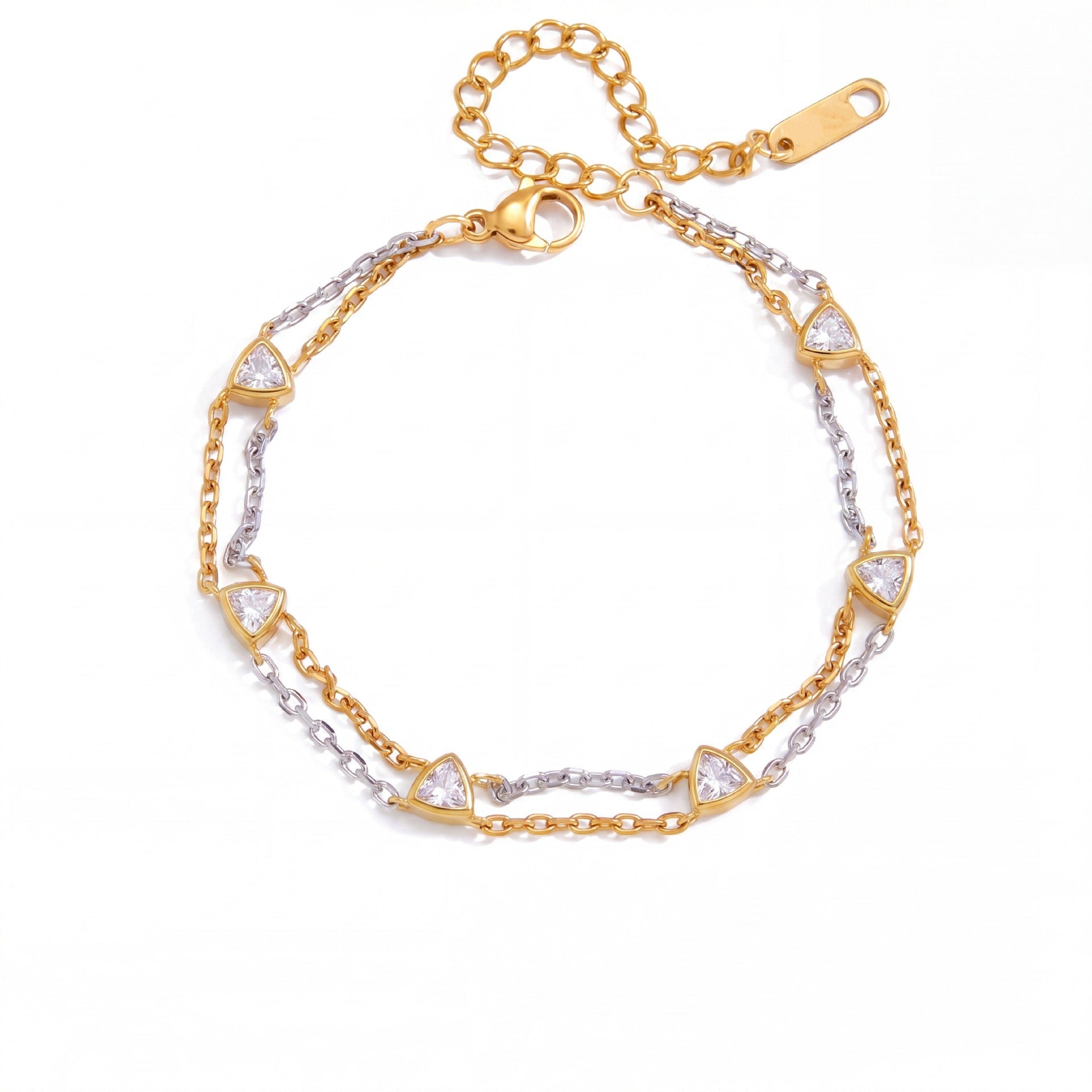 New Double-Layer Titanium Steel Bracelet | Heart Triangle Zirconia & Floral Design | 18K Gold Vacuum Plated Colour-Lasting