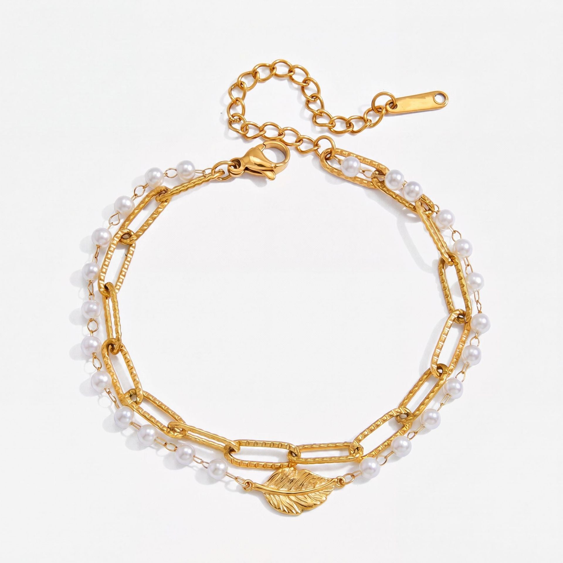 New Double-Layer Titanium Steel Bracelet | Heart Triangle Zirconia & Floral Design | 18K Gold Vacuum Plated Colour-Lasting