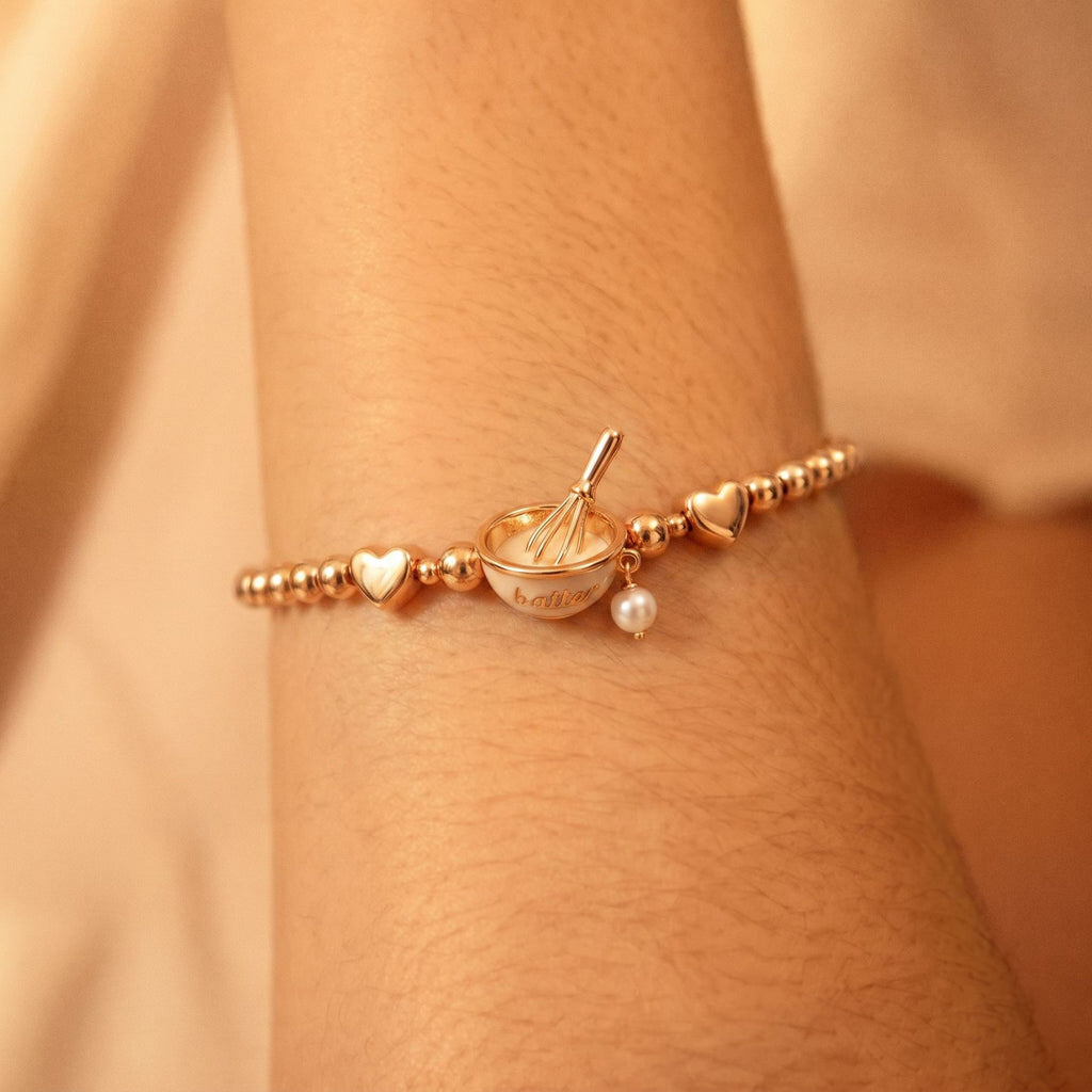 Trendy Food-Themed Elastic Bracelet | Macaron & Cookie Charms | Eco-Friendly 18K Gold Plated Colour-Lasting
