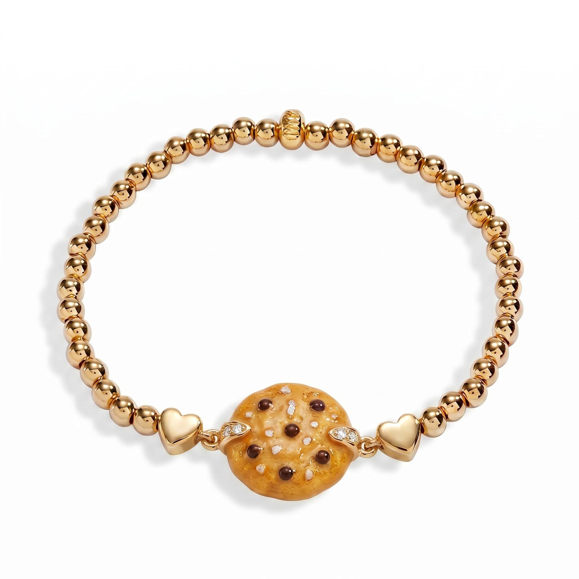 Trendy Food-Themed Elastic Bracelet | Macaron & Cookie Charms | Eco-Friendly 18K Gold Plated Colour-Lasting