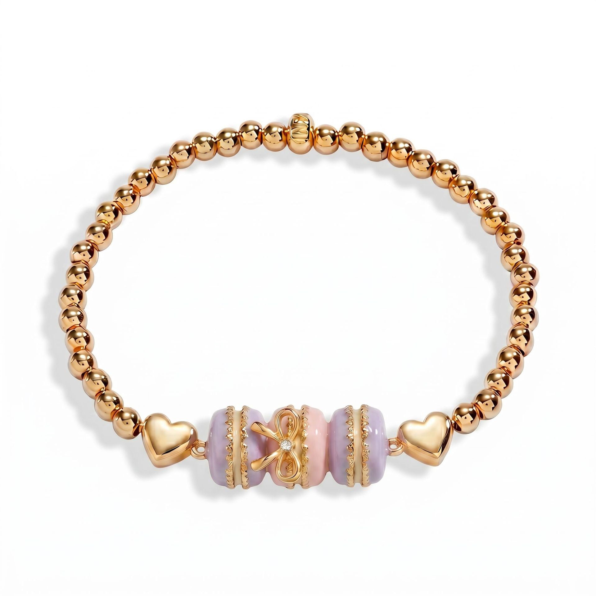 Trendy Food-Themed Elastic Bracelet | Macaron & Cookie Charms | Eco-Friendly 18K Gold Plated Colour-Lasting