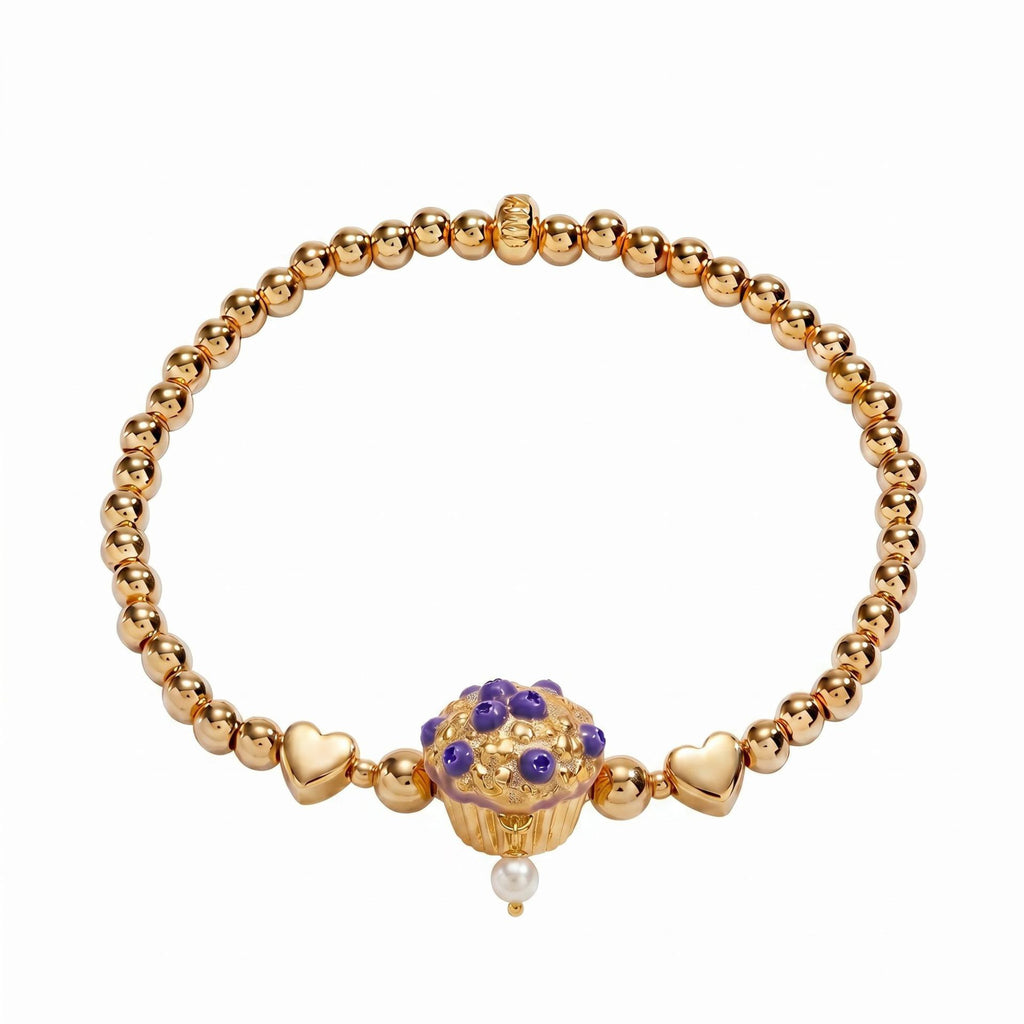 Trendy Food-Themed Elastic Bracelet | Macaron & Cookie Charms | Eco-Friendly 18K Gold Plated Colour-Lasting