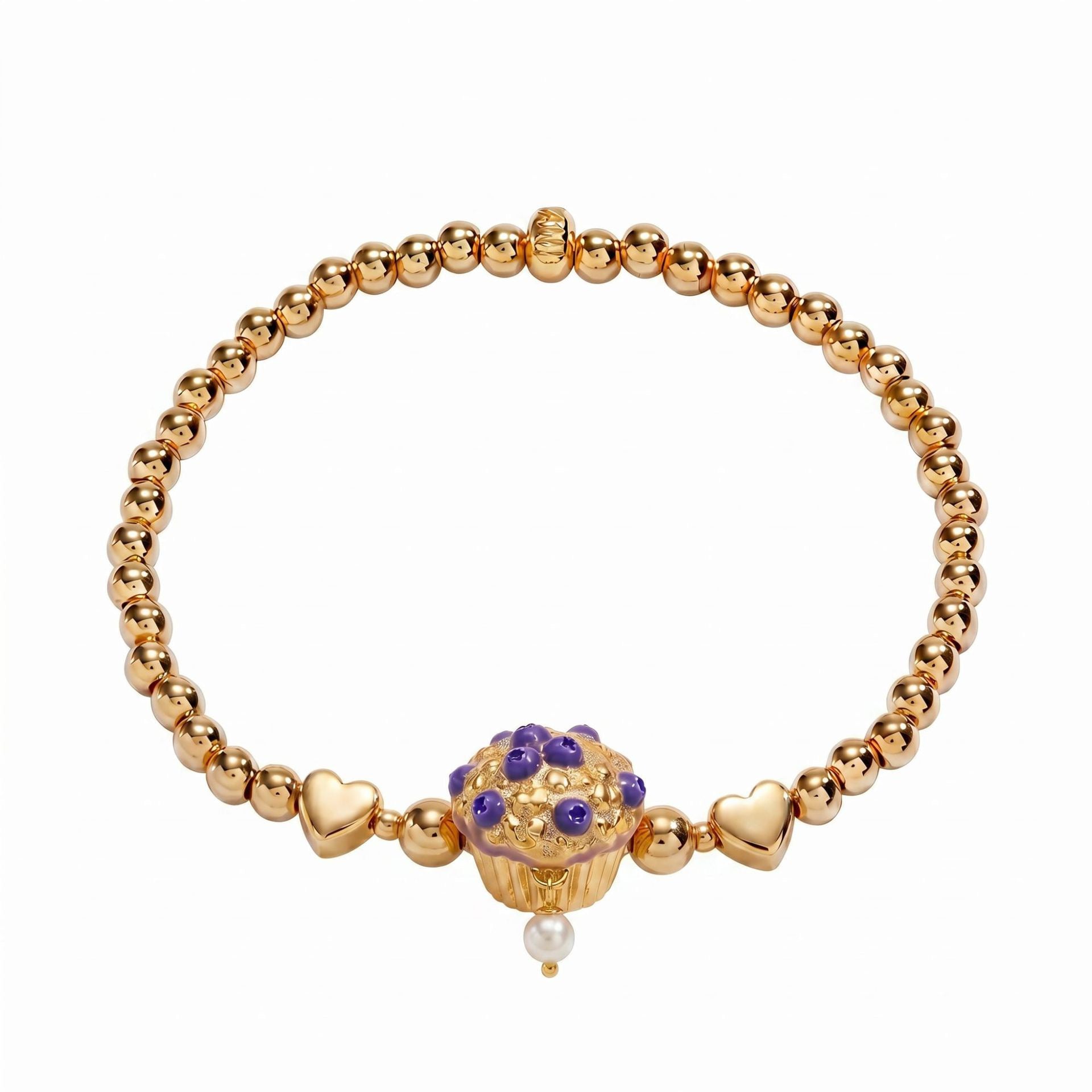 Trendy Food-Themed Elastic Bracelet | Macaron & Cookie Charms | Eco-Friendly 18K Gold Plated Colour-Lasting