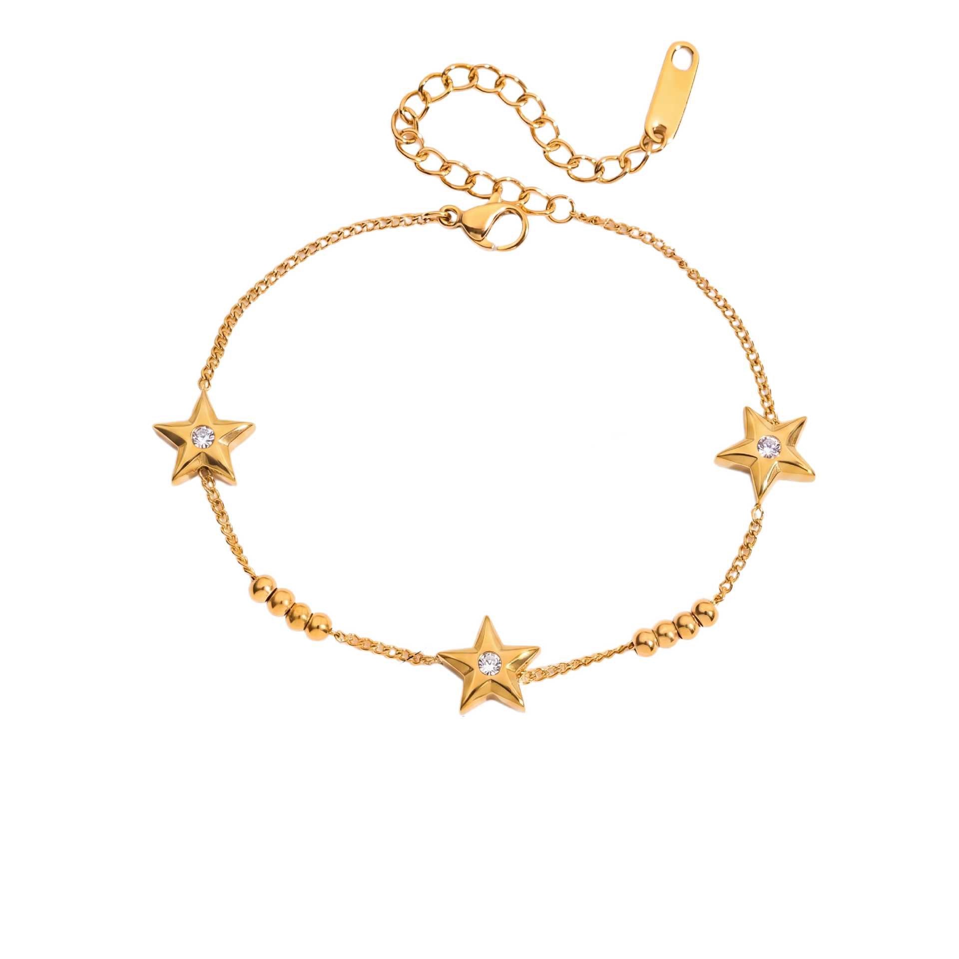 New Titanium Steel Bracelet | Oval & Heart Crystal Star Knotted Rope | 18K Gold Vacuum Plated Colour-Lasting