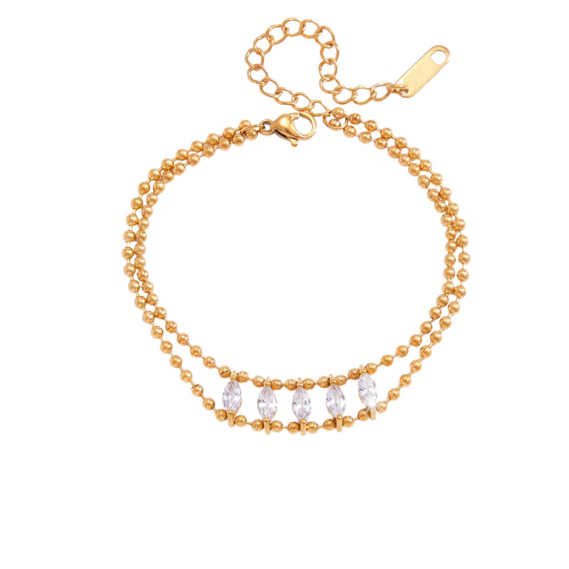New Titanium Steel Bracelet | Oval & Heart Crystal Star Knotted Rope | 18K Gold Vacuum Plated Colour-Lasting