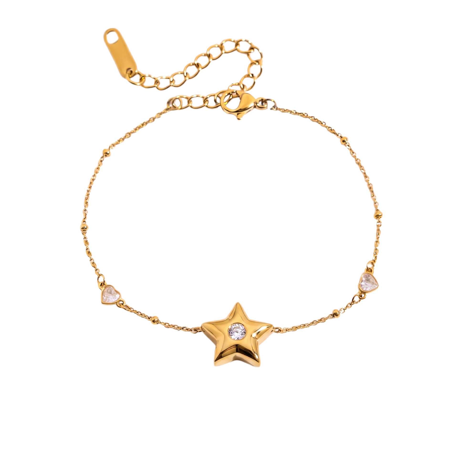 New Titanium Steel Bracelet | Oval & Heart Crystal Star Knotted Rope | 18K Gold Vacuum Plated Colour-Lasting
