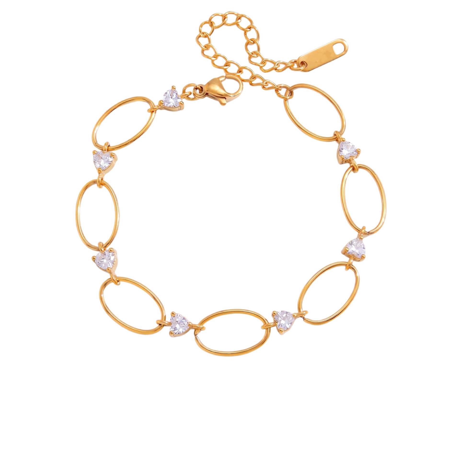 New Titanium Steel Bracelet | Oval & Heart Crystal Star Knotted Rope | 18K Gold Vacuum Plated Colour-Lasting