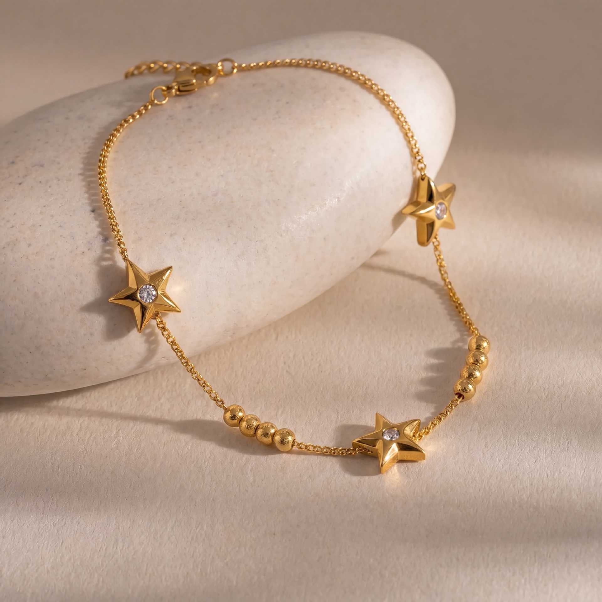 New Titanium Steel Bracelet | Oval & Heart Crystal Star Knotted Rope | 18K Gold Vacuum Plated Colour-Lasting