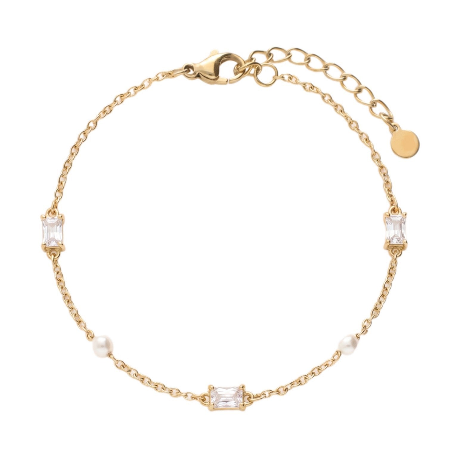 Gold Layered Dainty Bracelet – Heart, Sun, Knot & Pearl Zirconia