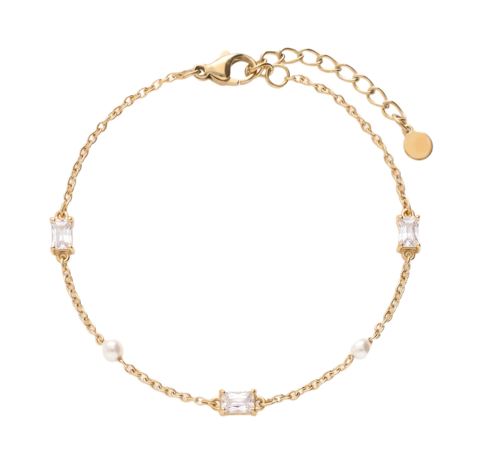 Gold Layered Dainty Bracelet – Heart, Sun, Knot & Pearl Zirconia